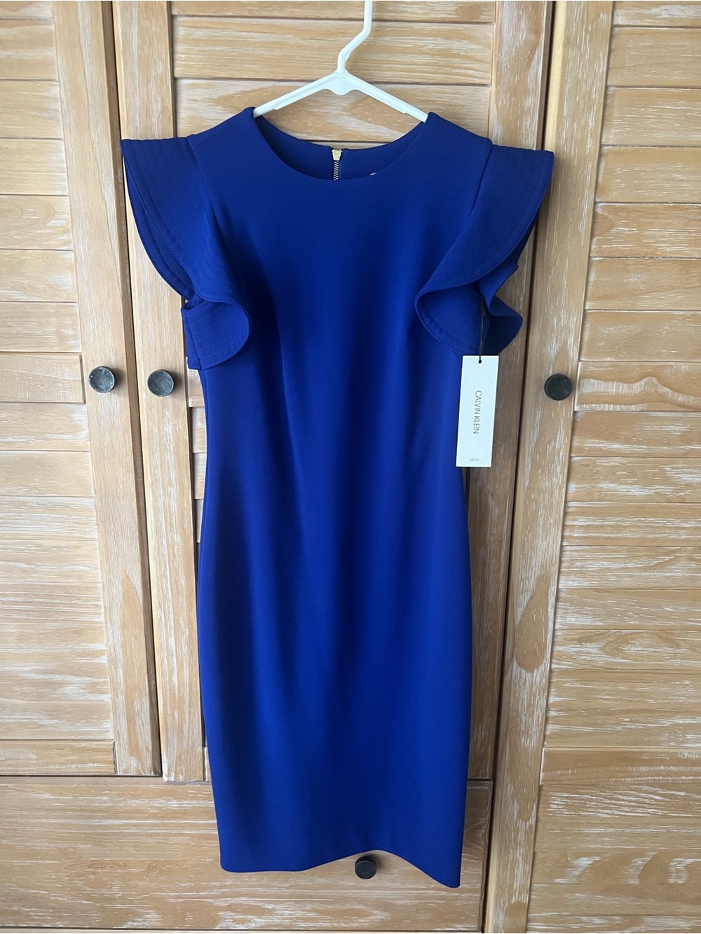 Calvin Klein Cobalt Blue Ruffle Sleeve Midi Dress